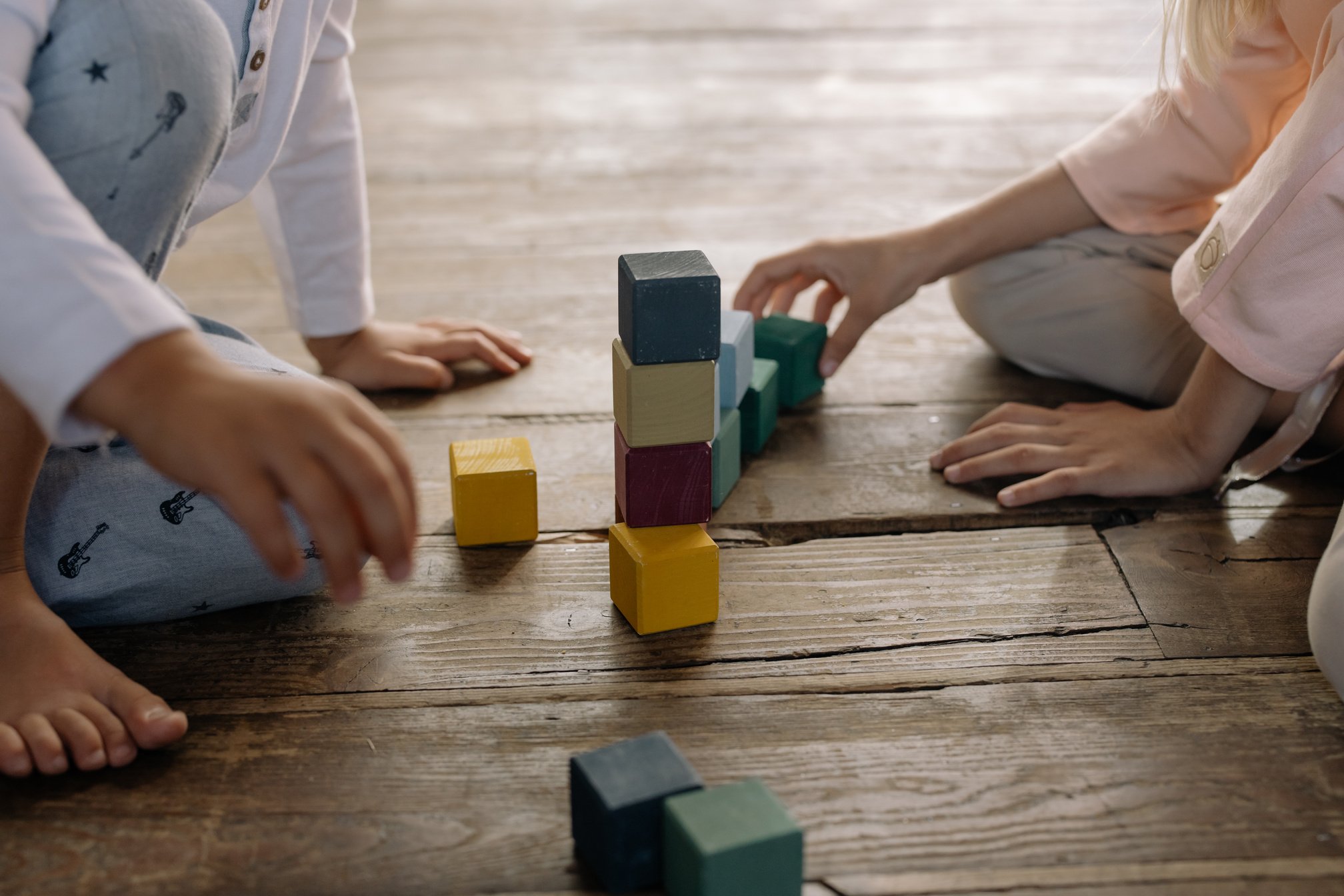 Kids Playing Wooden Blocks